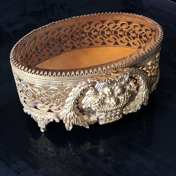Victorian Gilt Brass Filigree Oval Shaped Casket/Jewelry Box. | Etsy (CAD)