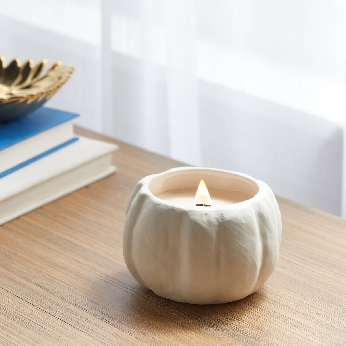 12oz Brushed Abstract Pumpkin Ceramic with Woodwick and Dustcover Dried Leaves + Hickory Candle -... | Target