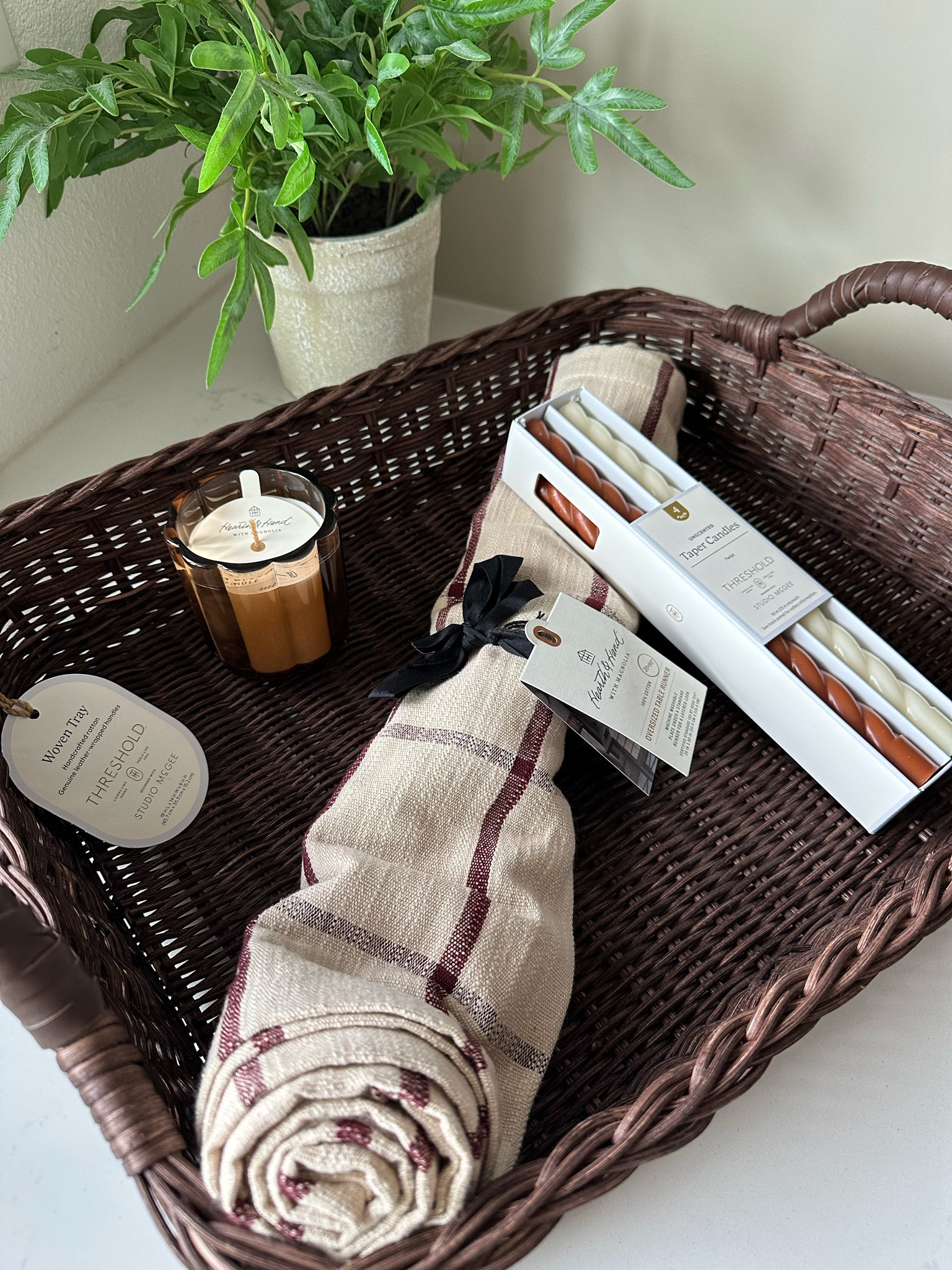 New Target fall home decor 🍂
Cream & Burgundy fall table runner
Cream & burnt orange tapered candle sticks (exact not available online)
Fall candle in amber glass
& brown rattan tray/basket from Studio McGee! 


#LTKHome #LTKSeasonal