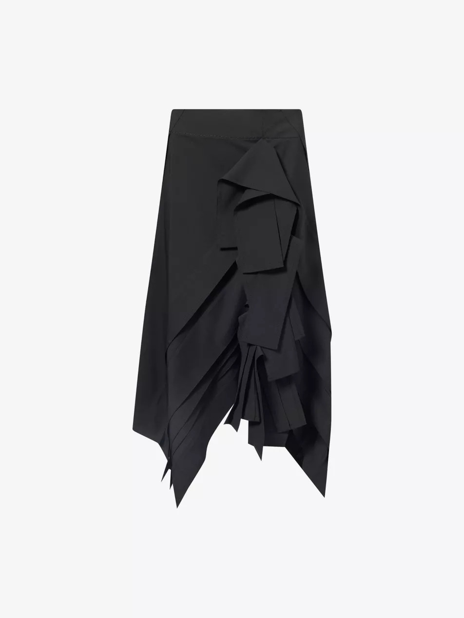 Asymmetric Panelled-Drape Wool Midi Skirt | Selfridges