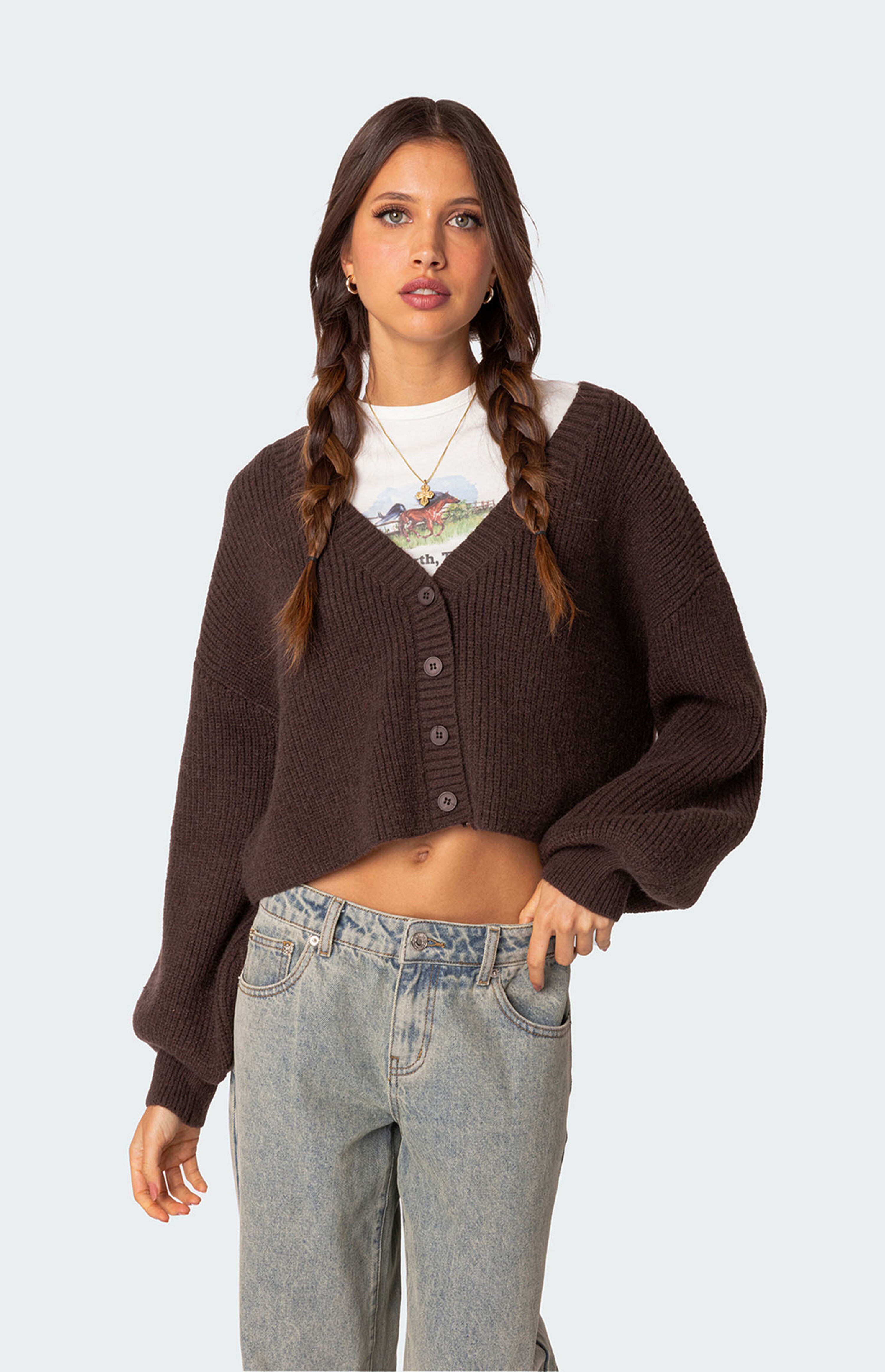 Edikted Sabrina Chunky Knit Cropped Cardigan | PacSun