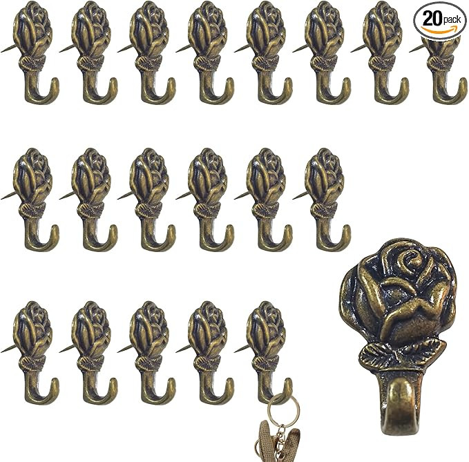 Push Pin Hangers, 20 Pcs Zinc Alloy Rose Pin Hooks Picture Hanging Nails for Home Office Fabric W... | Amazon (US)