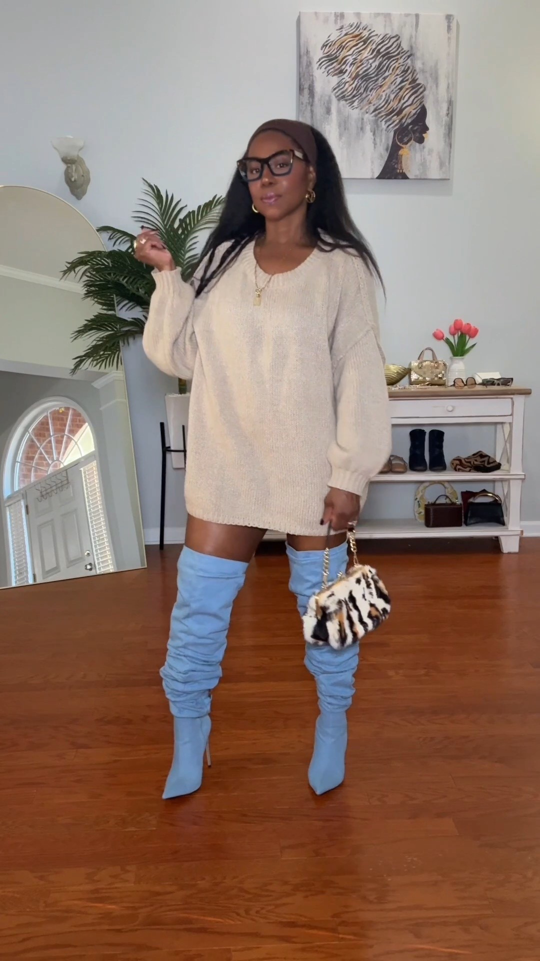 Cozy but make it couture. 🤍

An oversized neutral sweater paired with baby blue slouchy thigh-high boots? That’s how you turn comfort into a statement.

I kept the base soft and luxe, then added:
• Pointed toe thigh-high boots for drama
• Statement frames for polish
• A bold mini bag to break up the neutral

Effortless. Elevated. Intentional.

✨ Everything is linked in my LTK
Tap to shop + save for later.

.
.
.
.
.

#LTKFinds #NeutralStyle #ThighHighBoots #AmazonFashion #fyp

#LTKootd