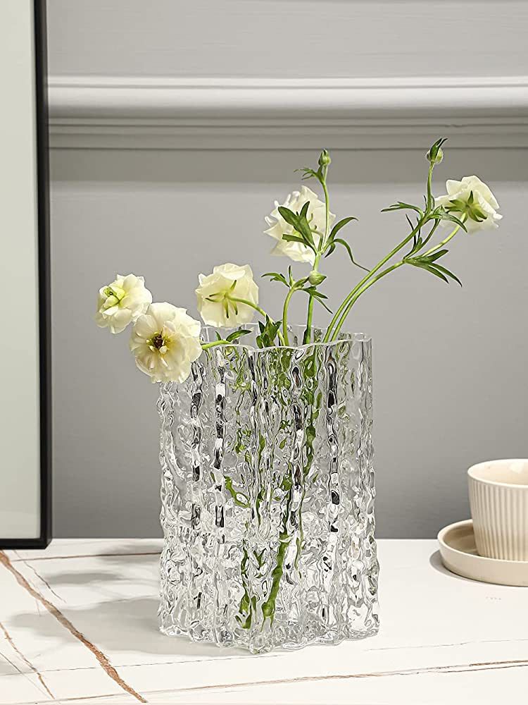 Magicpro Glacier Design Clear Glass Vase 8.3" Tall Prismatic Shape | Amazon (US)