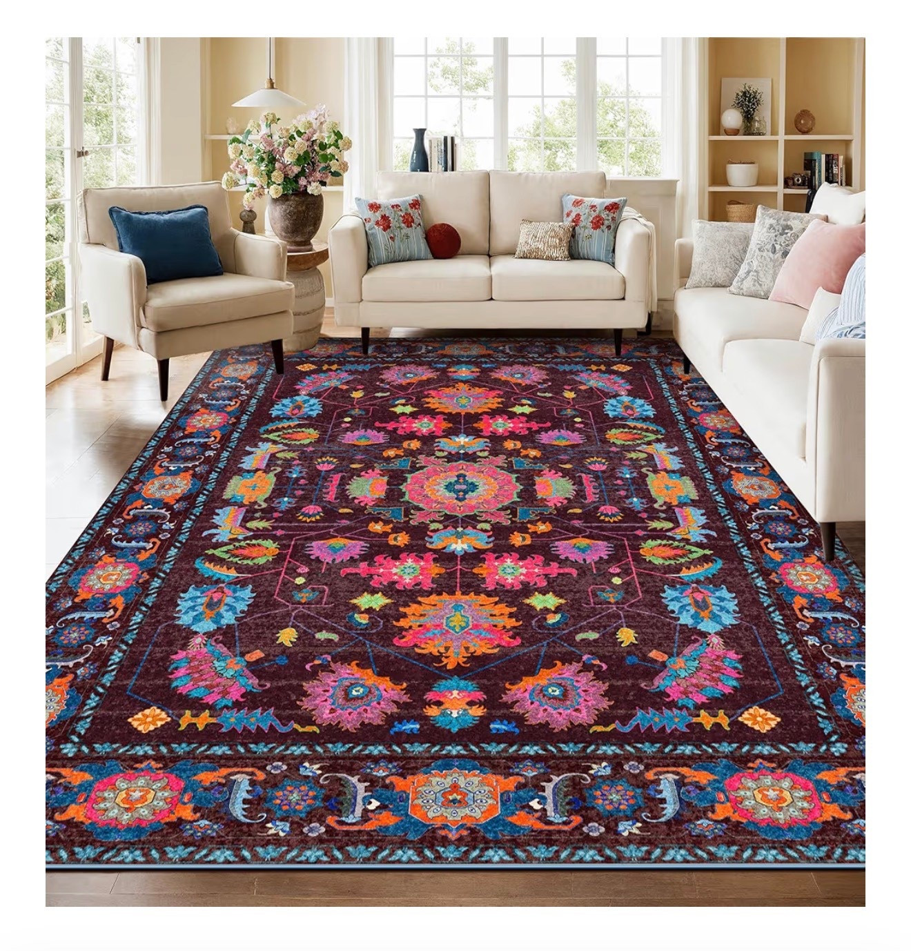 8x10 Area Rugs Living Room Washable Non Slip Low Pile Oushak Vintage Stain Resistant Soft Large Oriental Rugs for Bedroom, Dining Room, Kitchen, Indoor Leisure Rooms, Nova Burgundy Fuchsia Orange Soda

#LTKHome #LTKSeasonal