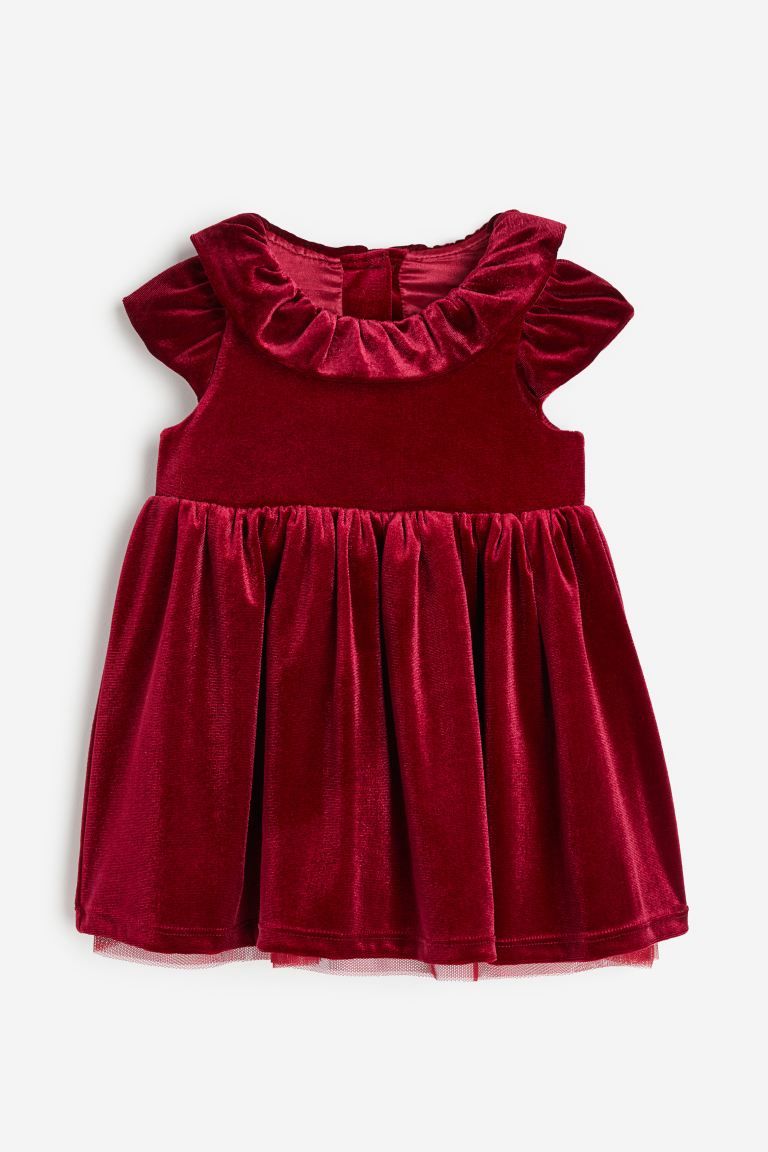 Velvet Dress with Collar - Dark red - Kids | H&M US | H&M (US)