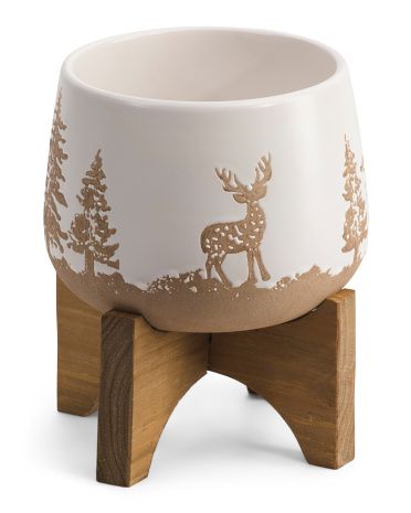 Holiday Ceramic Planter On Wooden Stand, TJ MAXX HOLIDAY Planter, Xmas Home, Xmas Home Finds, Xmas  | TJ Maxx