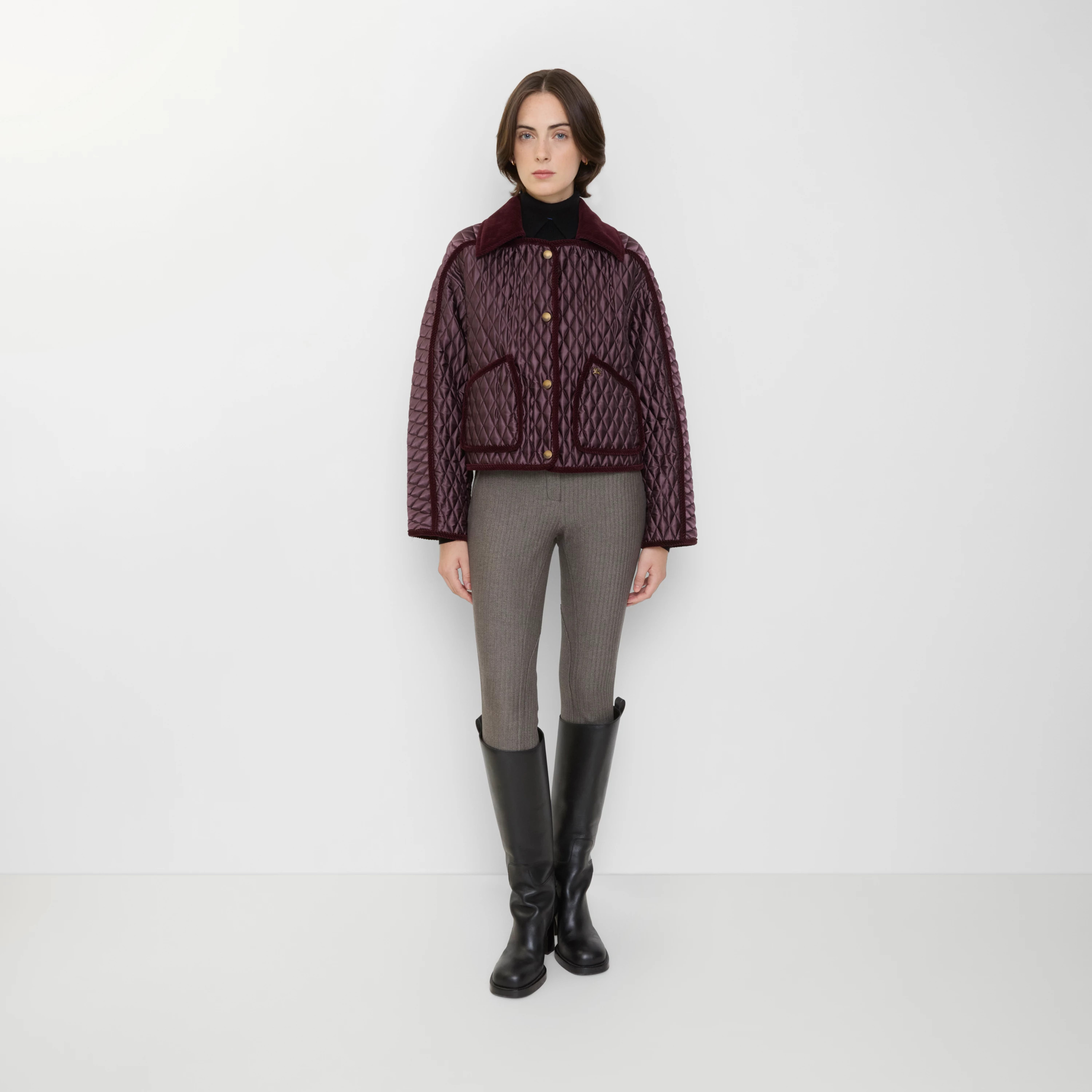 Cropped Quilted Nylon Floriston Jacket in Mahogany brown - Women | Burberry® Official | Burberry (UK)