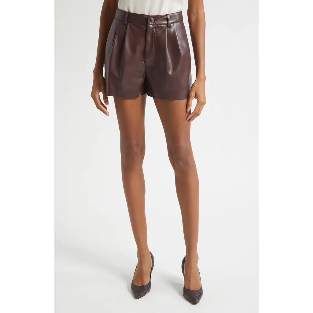 ALICE + OLIVIA Conry High Waist Faux Leather Shorts in Dark Chocolate at Nordstrom, Size 12 | Nordstrom