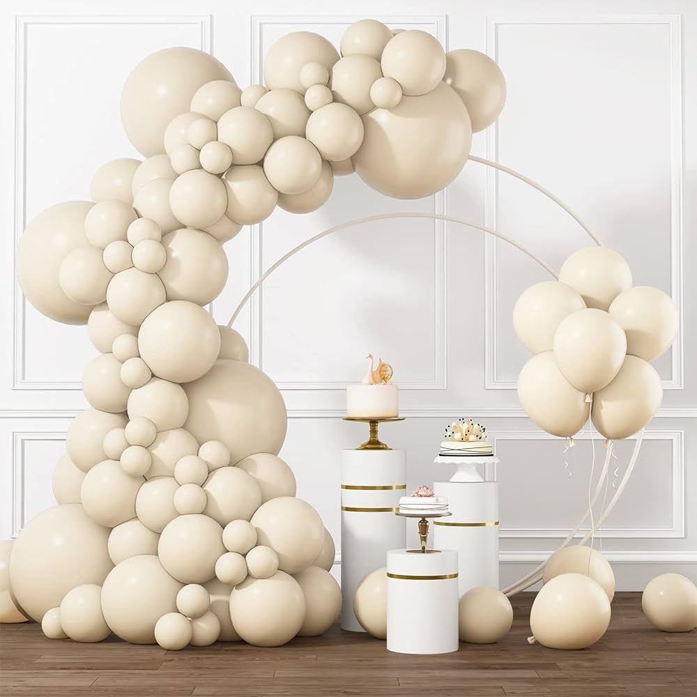 RUBFAC White Sand Balloons Different Sizes 105pcs 5/10/12/18 Inch White Cream Balloon Garland Kit... | Amazon (US)