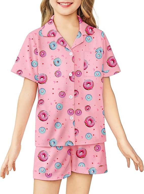 Arshiner Girls Pajamas Sets Short Sleeve Kids Pjs Button Down Sleepwear for 4-13Y | Amazon (US)