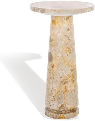 SAFAVIEH Couture Collection Valentia Small Accent Table, Round Beige Marble Top with Pedestal Bas... | Amazon (US)