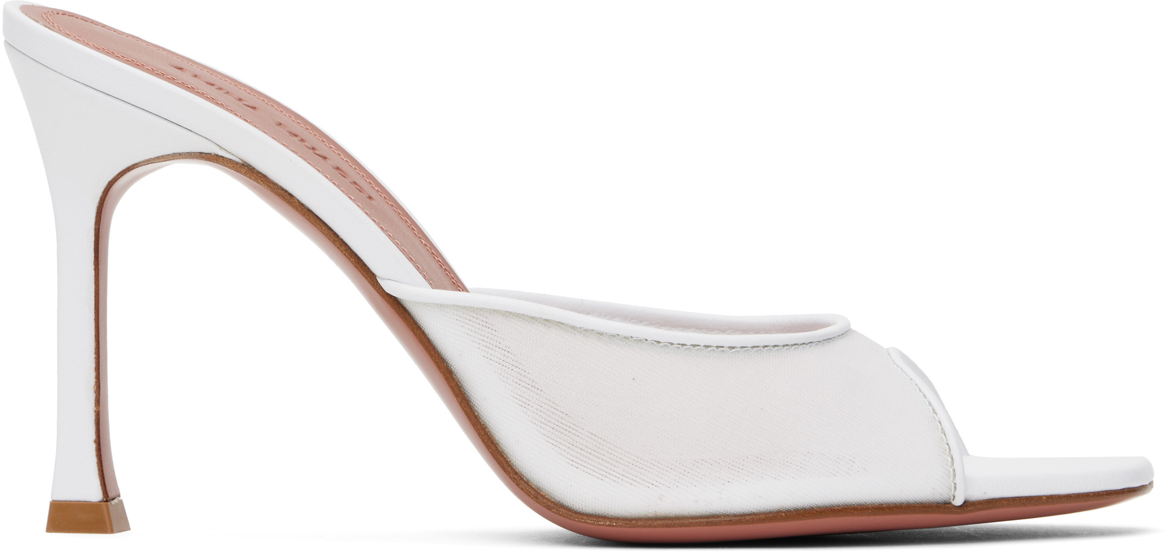 Amina Muaddi White Alexa Mesh Slipper 95 Heeled Sandals | SSENSE