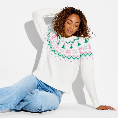 Women's Holiday Fair Isle Festive Graphic Sweater - L | Target