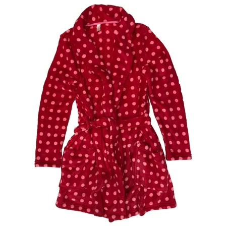 Flirtitude Womens Soft Plush Red & Pink Polka Dot Robe Short Housecoat | Walmart (US)