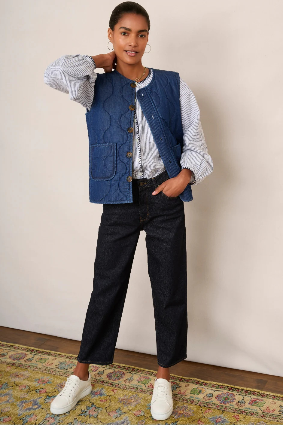 Rosabelle Quilted Gilet - Denim | WYSE London