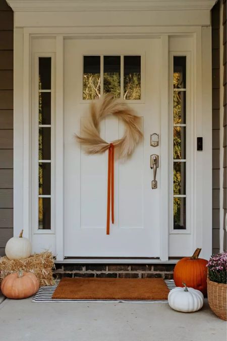 Fall front door, front porch, fall decor, Halloween, pampas grass wreath, baskets, doormat, velvet ribbon 

#LTKunder50 #LTKSeasonal #LTKhome