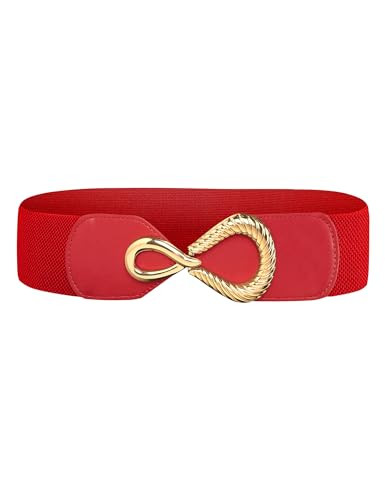 Genhoo Stretch Belts for Women Wide Elastic Waistband Belt Plus Size Vintage Ladies Belt for Dresses Red XL | Amazon (US)
