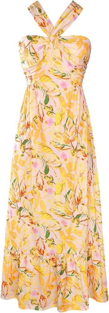 GRACE KARIN 2025 Women's Criss Cross Halterneck Sleeveless Summer Floral Print Flowy A Line Maxi ... | Amazon (US)