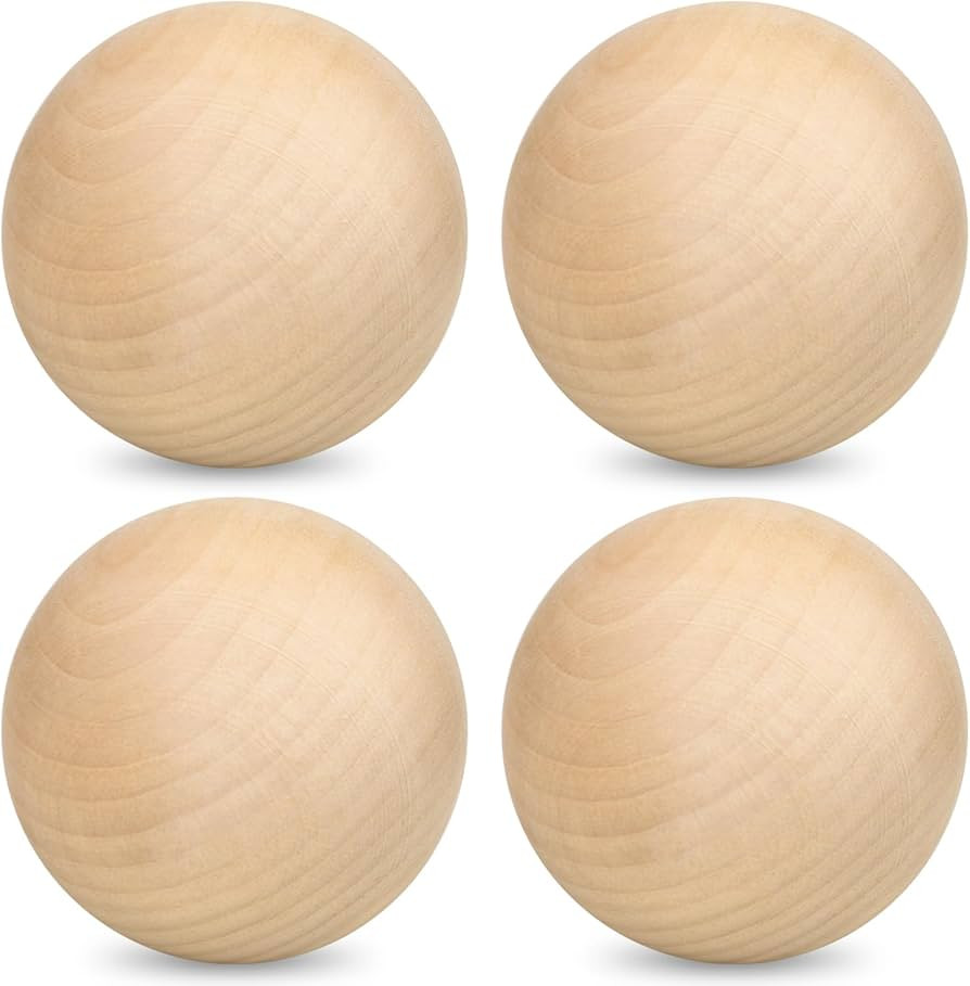 4 Pack 3 Inch Unfinished Wooden Balls, Wooden Round Ball, Natural Round Hardwood Balls, Wood Sphe... | Amazon (US)