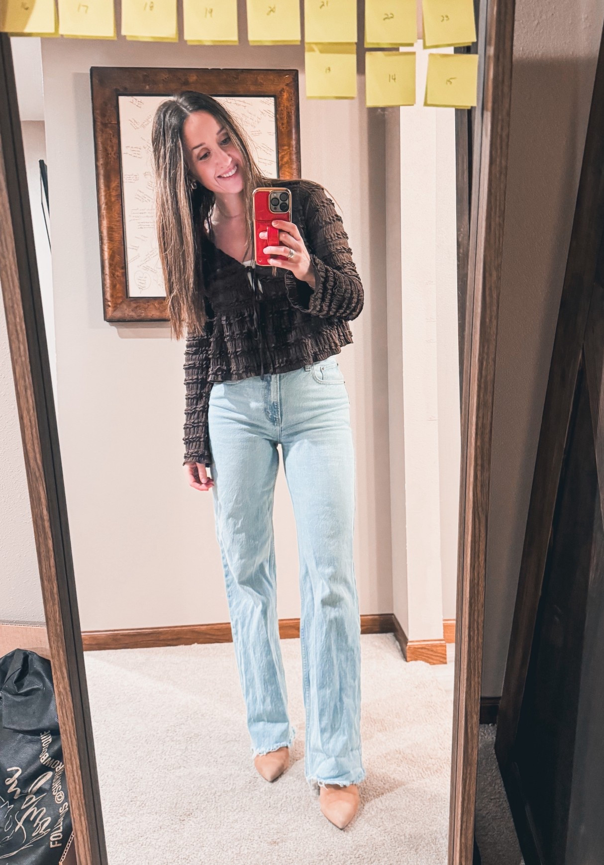 My fave relaxed jeans. Wearing a size 26 and a 9 in the shoes.