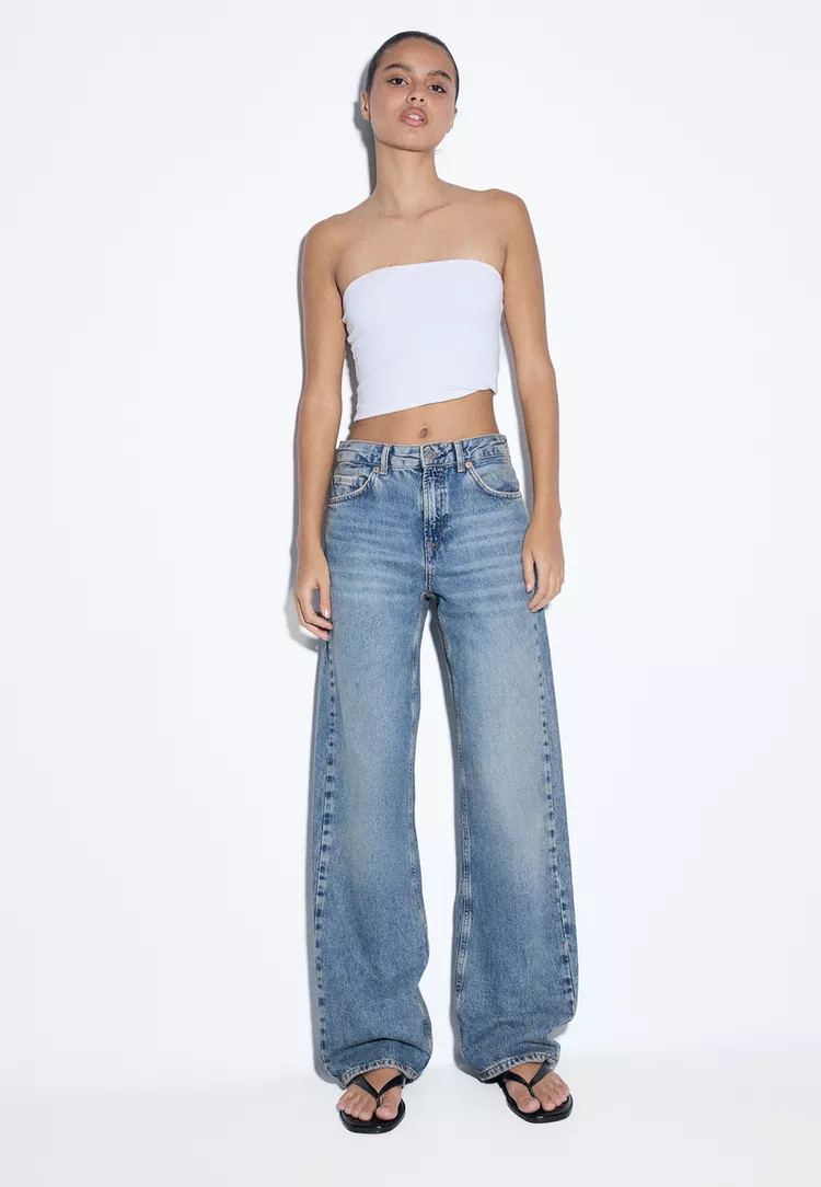 D92 straight wide-leg jeans - Women's Jeans | Stradivarius United Kingdom | Stradivarius (UK)