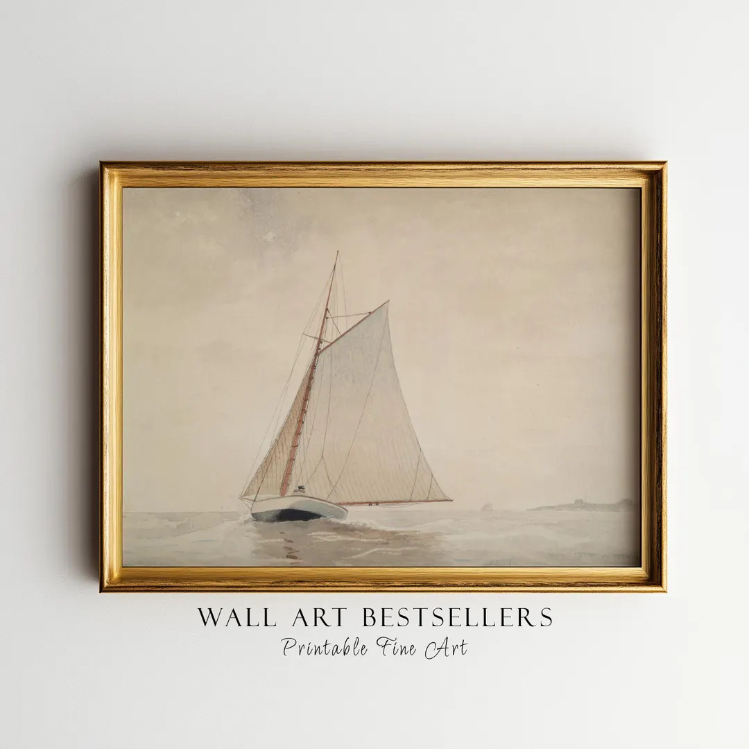 Printable Wall Art, Antique Sailboat Watercolor Painting, Fine Art, Vintage Coastal Seascape Prin... | Etsy (US)