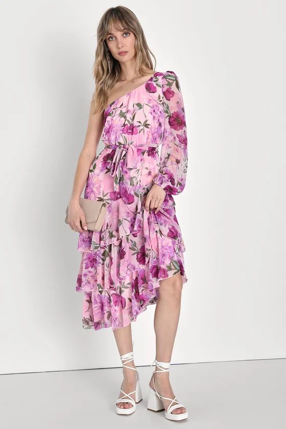 Such Sweetness Pink Floral Print Tiered Ruffled Midi Dress | Lulus (US)