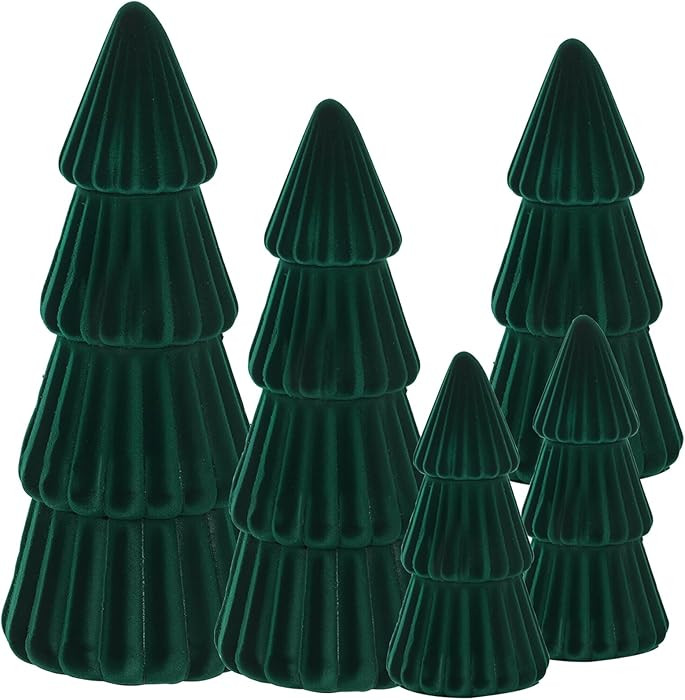Green Christmas Decorations- Set of 5 Velvet Christmas Trees - Tabletop Green Christmas Tree Xmas... | Amazon (US)