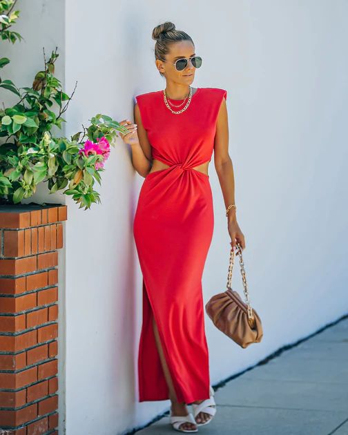 Sweet Escape Cutout Twist Knit Maxi Dress - Red | VICI Collection