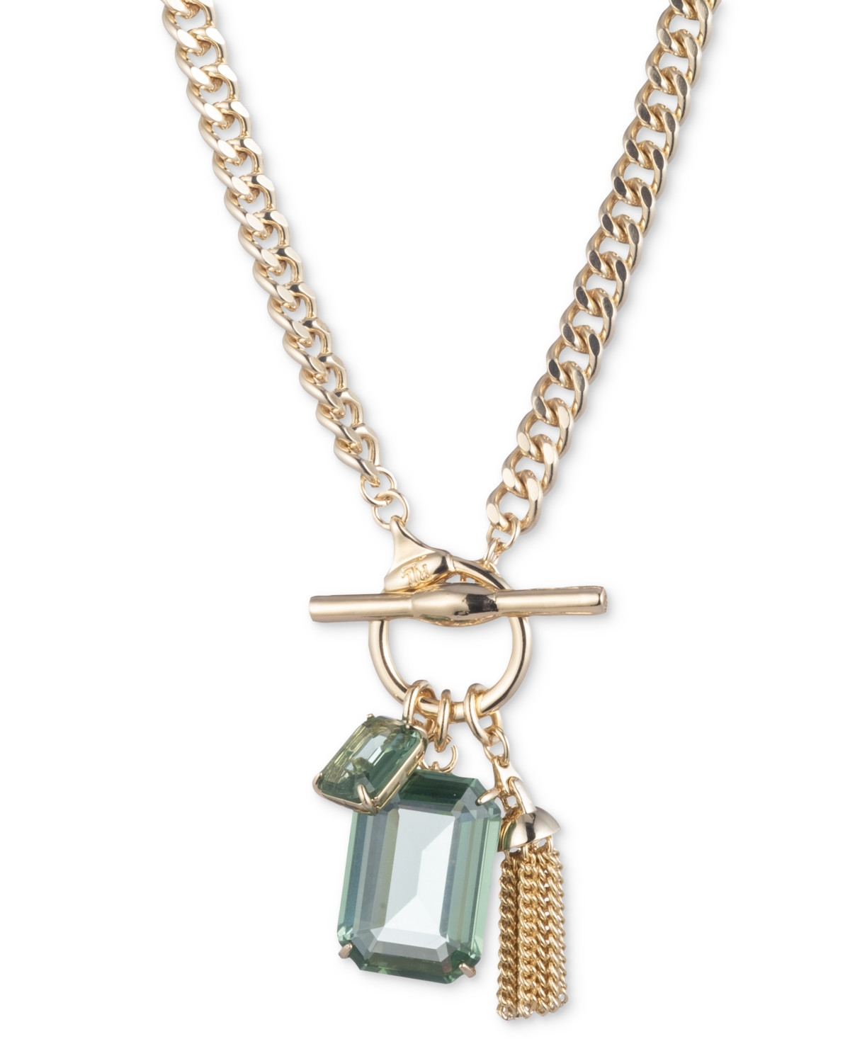 Lauren Ralph Lauren Gold-Tone Chain Tassel & Color Crystal Multi-Charm 17" Pendant Necklace - Green | Macy's