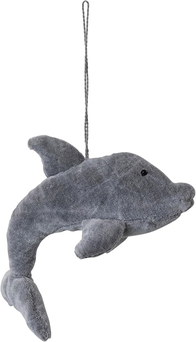 Creative Co-Op Handmade Cotton Velvet Dolphin Ornament, Grey | Amazon (US)