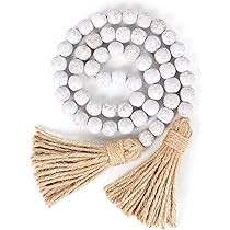 Wood Bead Garland Farmhouse Beads with Tassels,Farmhouse Tassel Garland Country Wall Hanging Decor P | Amazon (US)