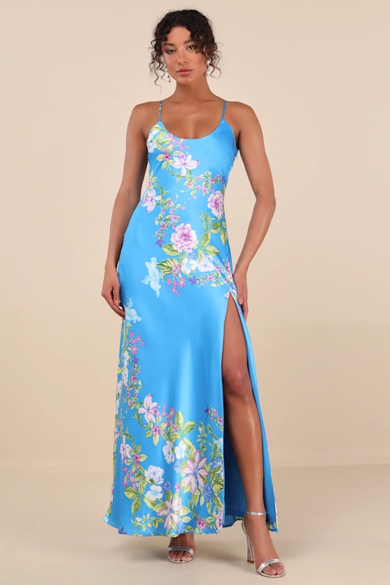 Donna Blue Floral Sleeveless Slip Maxi Dress | Lulus