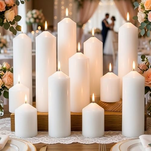 12 Packs White Pillar Candles for Centerpiece, 2x3 2x6 2x8 Inch, Classic Unscented Wedding Candles for Hurricane, Dripless and Smokeless Candles for Party, Home Decor, Mantels | Amazon (US)