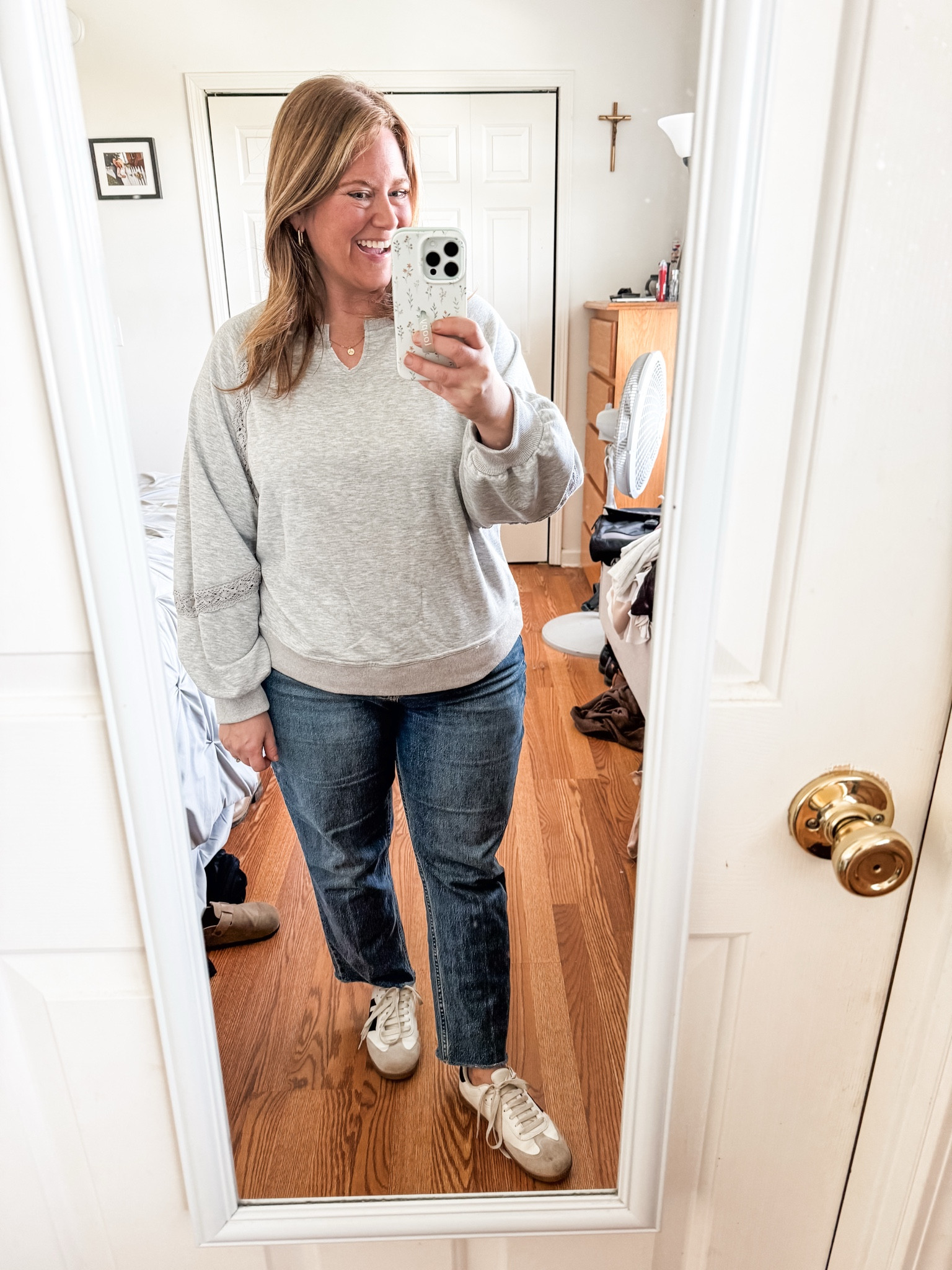 Wearing an XL in the lace trim sweatshirt and a 33 short in the jeans (also linked similar as these are out of stock a lot)  

#LTKPetite #LTKMidsize #LTKFindsUnder50