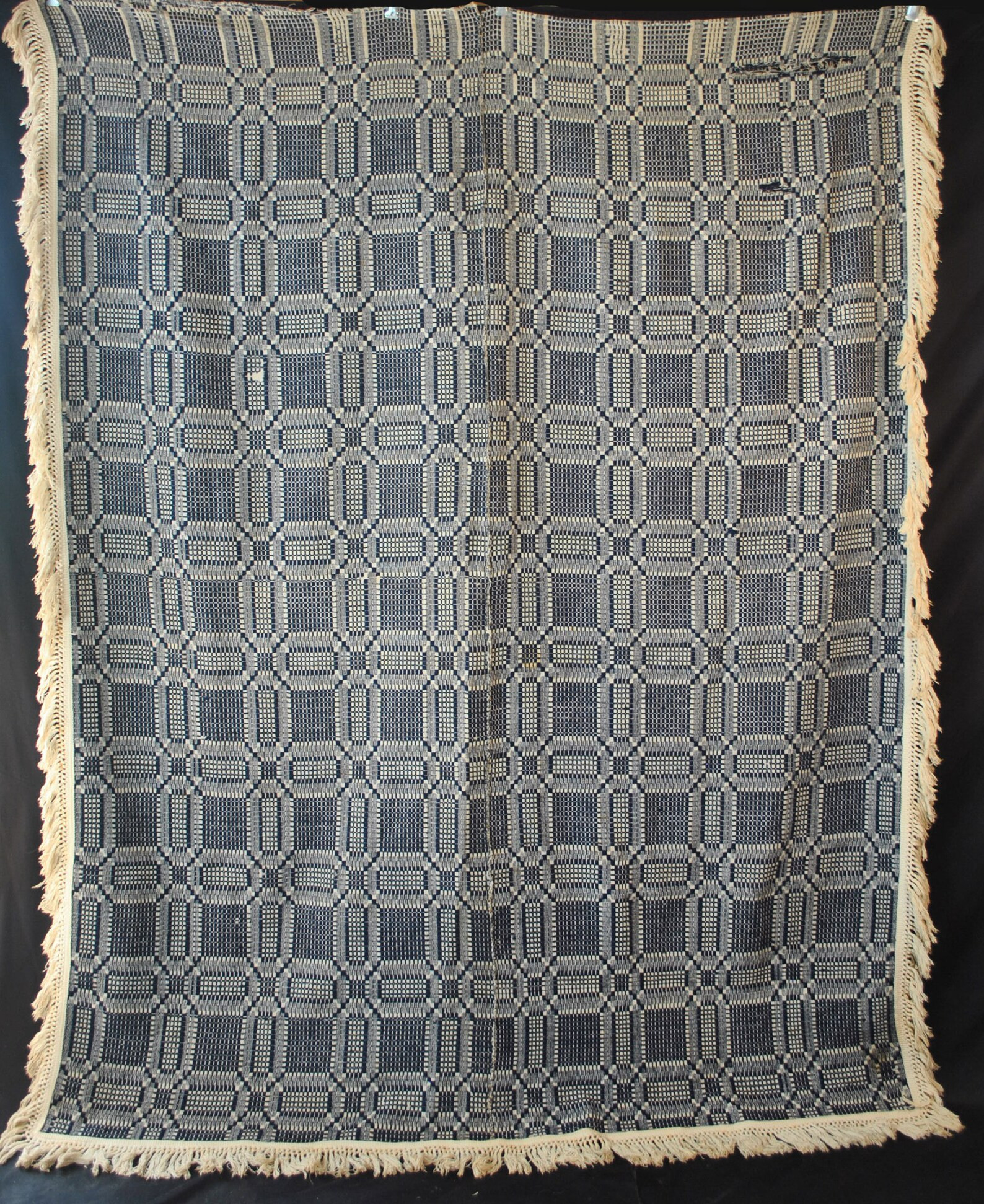 Antique Jacquard Woven Coverlet Indigo Blue & White Overshot, Center Seam, 1850s - Etsy | Etsy (US)