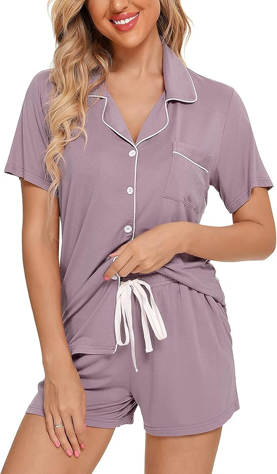 Senert Pajamas Set For Women Short Sleeve Sleepwear Soft Button Down Pjs Set Nightwear Lounge Set... | Amazon (US)