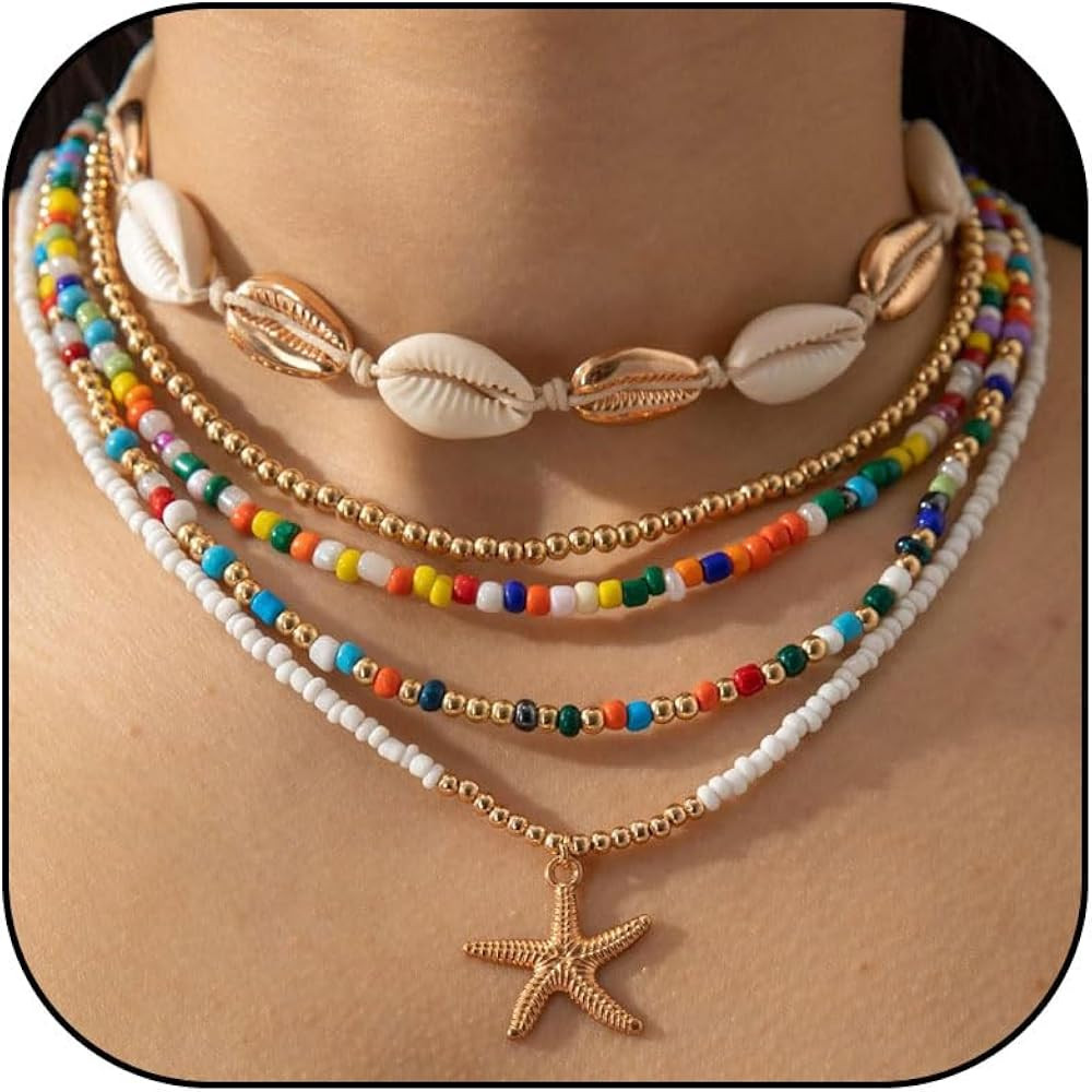 YANCHUN Shell Necklace Beach Jewelry for Women Sea Shell Necklace Layered Gold Shell Charm Neckla... | Amazon (US)