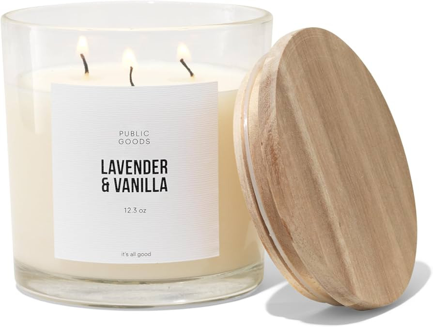 Public Goods Scented Soy Candle for Women & Men | Large 3 Wick Glass Candle | Long Lasting & Non ... | Amazon (US)