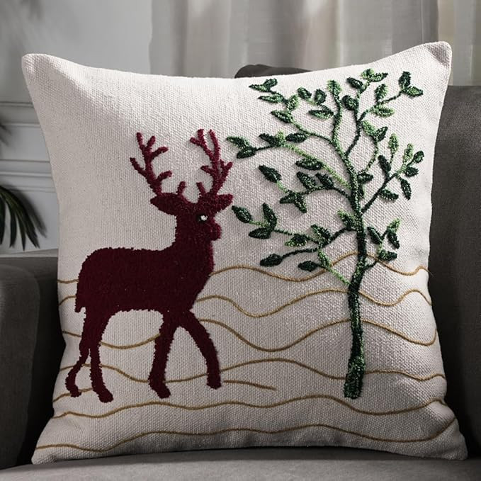 Handmade Spring Valentines Reindeer Cushion Cover Hand Embroidered Home Decoration Pillow Cover M... | Amazon (US)