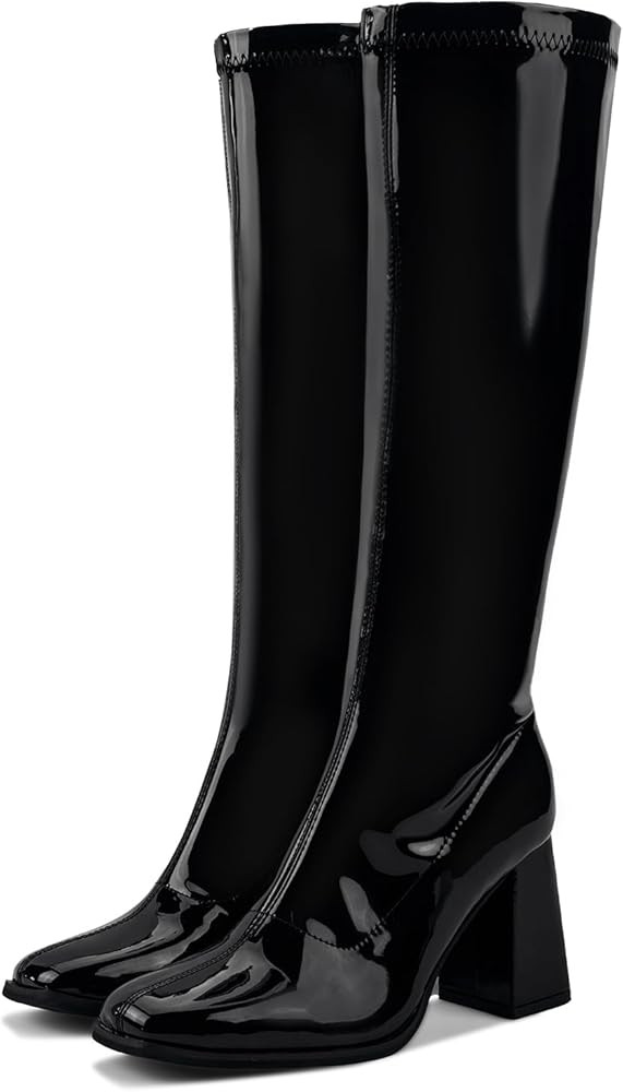 PODALK GoGo Boots for Women Knee High Boots Chunky Block Heels Costume Party Cosplay Dress Shoes | Amazon (US)