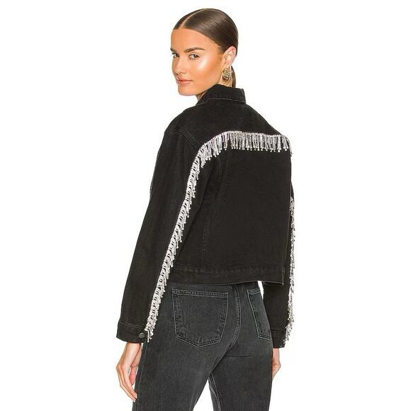 Superdown Raya Rhinestone Fringe Washed Black Denim Jacket Size Small Ret $120 | Poshmark