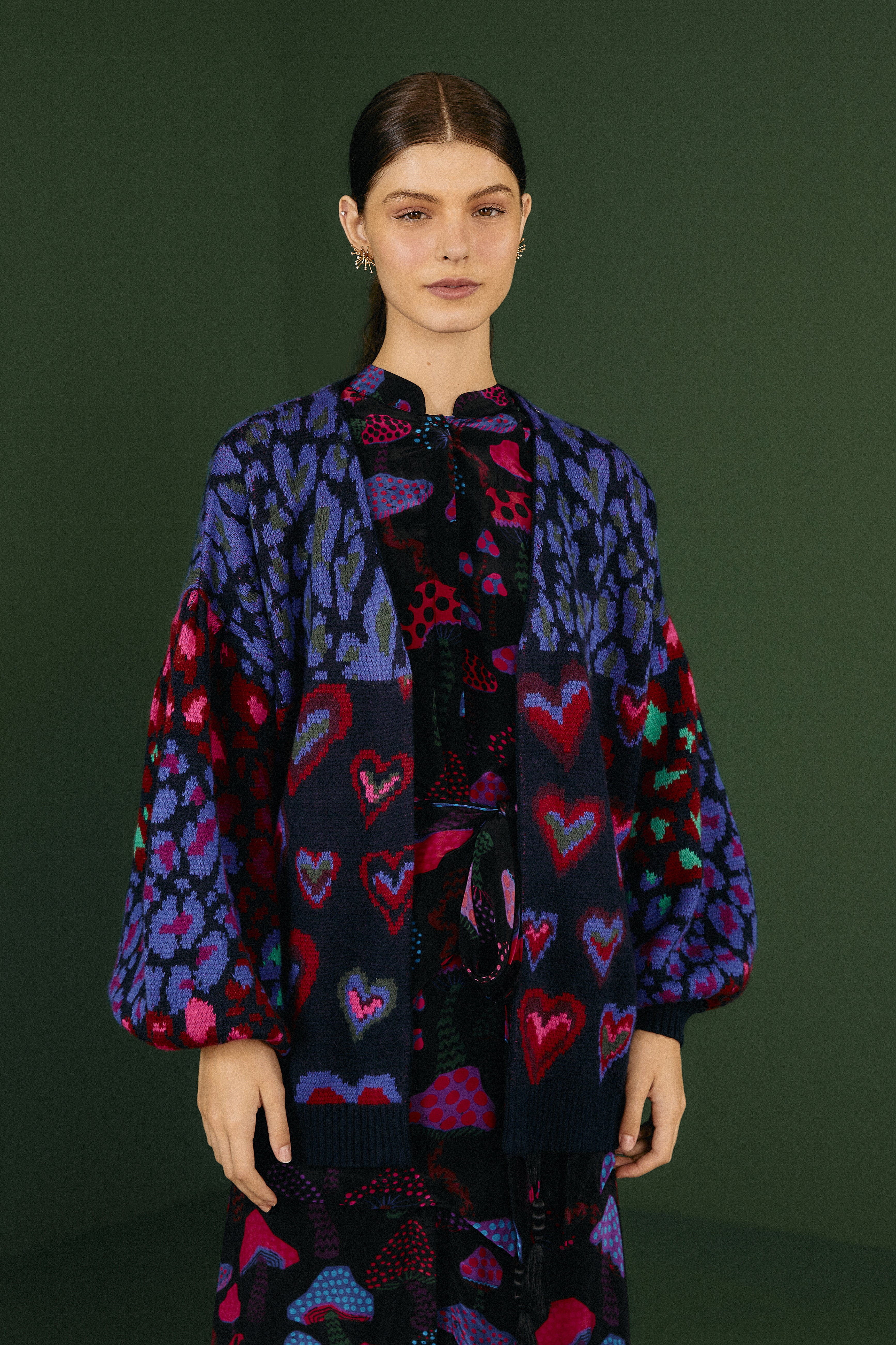 Navy Ikat Dyed Hearts Cardigan | FarmRio (US)