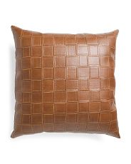 22x22 Faux Leather Pillow With Linen Look Back | TJ Maxx
