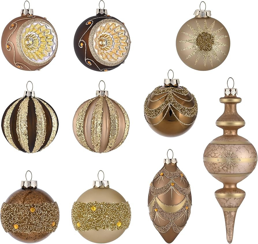Valery Madelyn Glass Christmas Ornaments Set, 10ct Bronze Copper and Gold Mercury Blown Glass Chr... | Amazon (US)