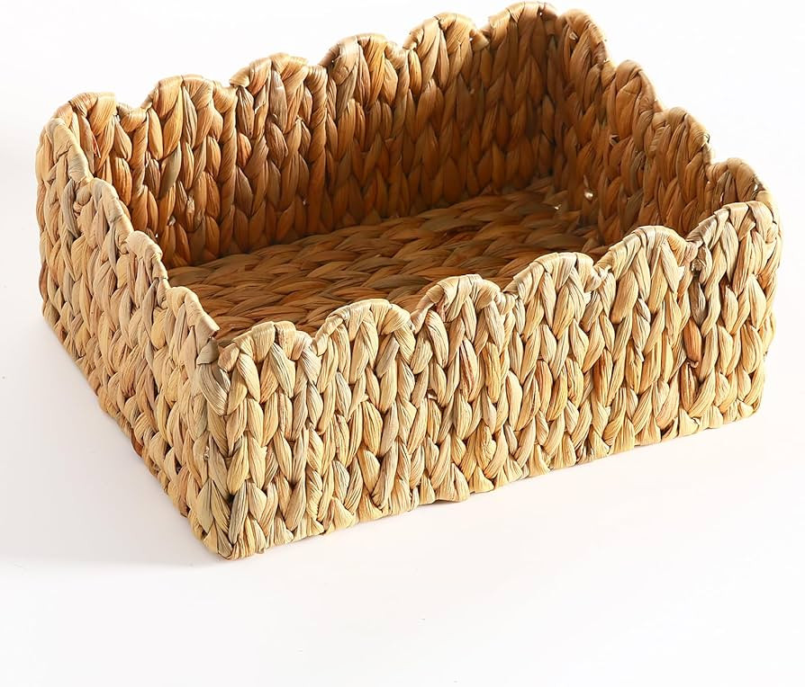 Scalloped Edge Basket, Wicker Storage Baskets, Hand Woven Baskets for Shelves,Natural Baskets for... | Amazon (US)