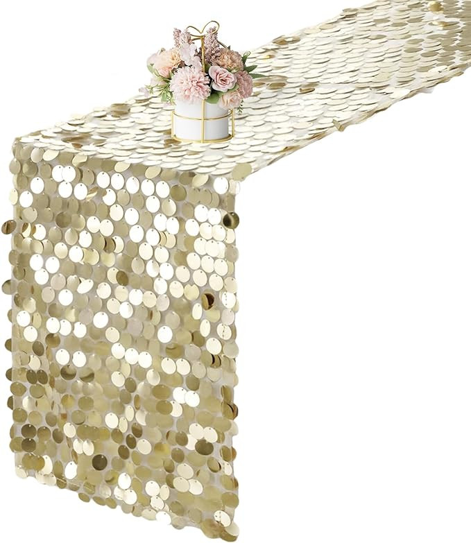 12 x 108 Inch Champagne Sequin Table Runner Glitter Rectangle Big Sequin Table Runner for Wedding... | Amazon (US)