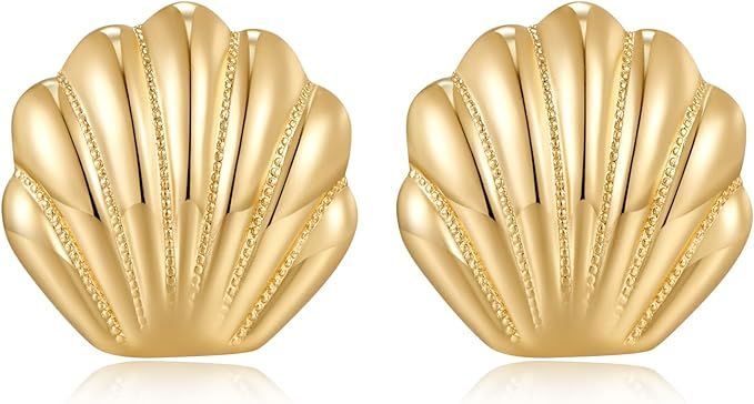 LILIE&WHITE Gold Seashell Stud Earrings For Women Gold Earrings Seashore Earrings Nautical Jewelr... | Amazon (US)