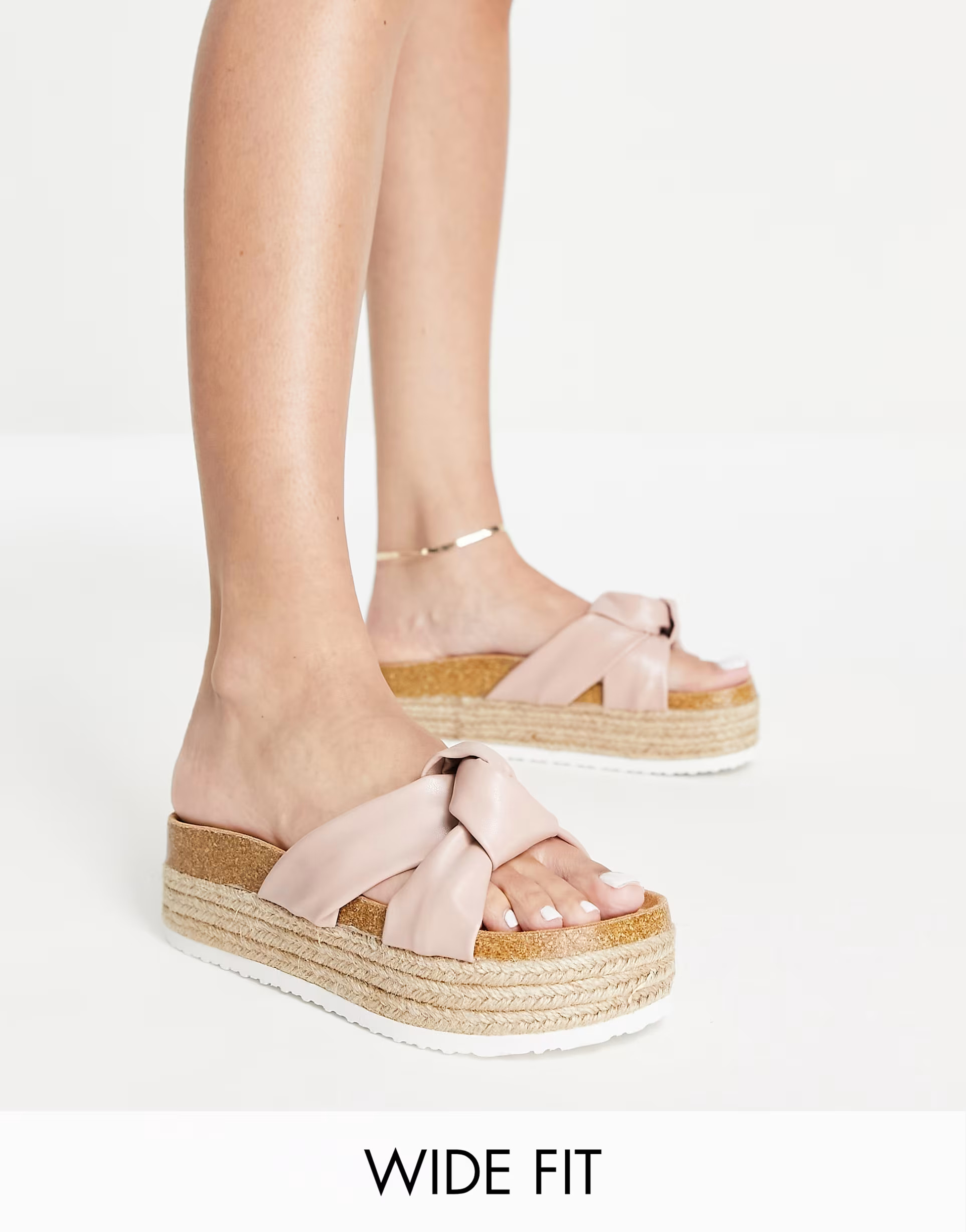 ASOS DESIGN Wide Fit Teegan knotted flatform sandals in beige | ASOS (Global)